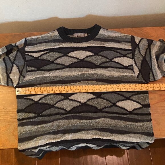 Gio Ferrari Italy Merino Wool blend vintage sweater Black Greys size 50 Large - Picture 4 of 7